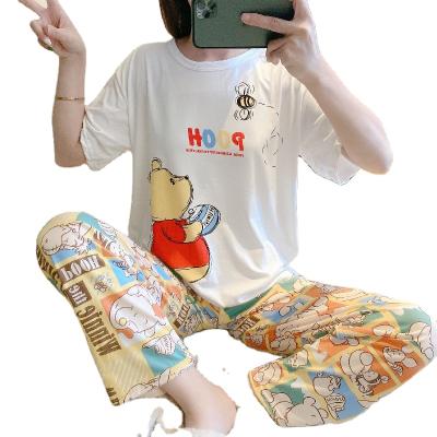 China QUICK DRY Women's Sleepwear Short Sleeve Summer Cartoon Print Shorts Set Soutthesat Asia Thaliland Pajamas for sale