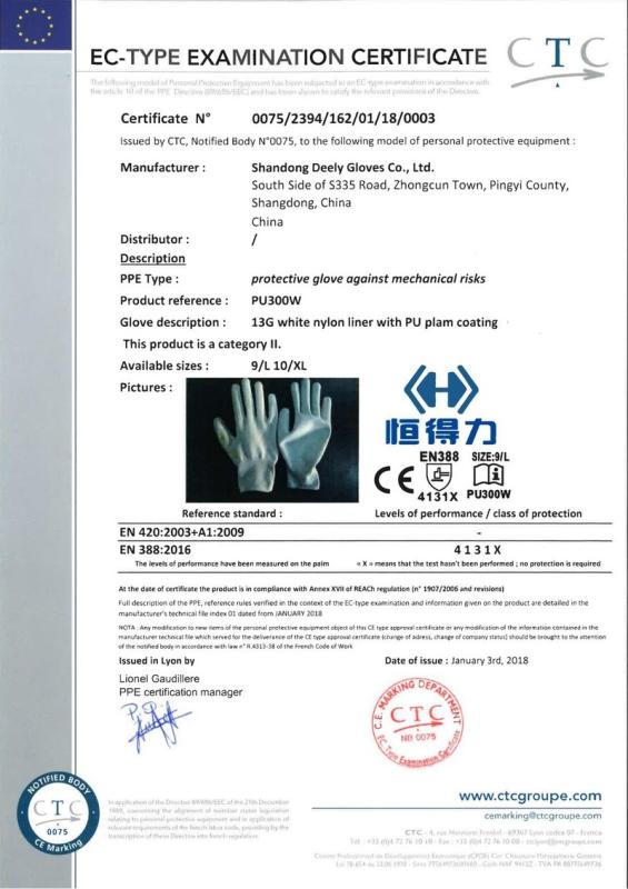 CE - Shandong Deely Gloves Co., Ltd.