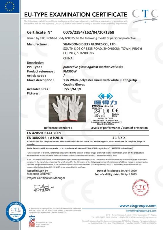 CE - Shandong Deely Gloves Co., Ltd.