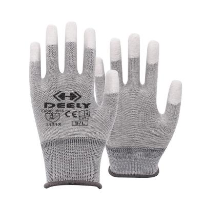 China Anti-static gloves wholesale cheap13G polyester anti static ESD finger top PU coating gloves for electronic work for sale