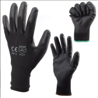 China Anti-smash factory supply cheap 13 G black polyester with black PU palm coated gloves for industrial work and housework for sale