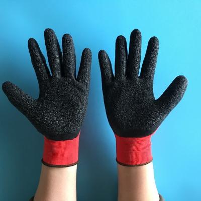 China LA100 Polyester Coating Black Latex Work Gloves For Hand Protection for sale