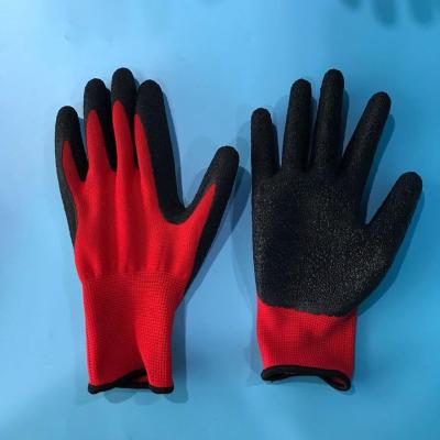 China LA100 13 Gague Polyester Coating Black Ply Latex Work Gloves For Industrial Hand Protection for sale