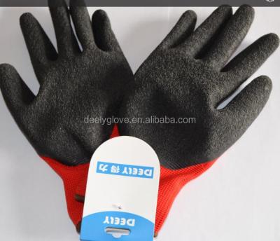 China Small Parts Polyester 13gauge Cheap Red Black Latex Palm Coated Glove Assembly for sale