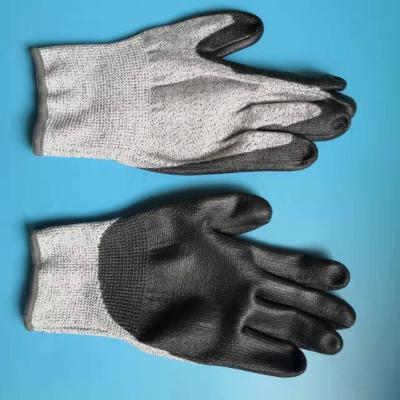 China Black PE505 PU Cut Resistance Gloves With Cut Resistant Level 5 In HPPE Fiberglass for sale