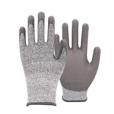 China Industry 13 Gauge HPPE Gray PU Palm Coated Hppe Fiber Cut-Resistant Glove for sale