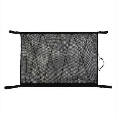 China Double Layer Car Ceiling Convenient Adjustable Foldable Roof Mesh Storage Net Bag with Zipper Pocket and Bungee Cords Support for sale