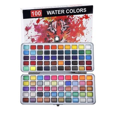 China Solid Art Painting Rich Colors Watercolor Paint Set With Brush Tin Box Packaging for sale