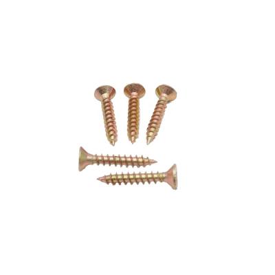 China Flat Steel Gold Countersunk Head Wood Screw Yellow Zinc Chipboard Screw for sale