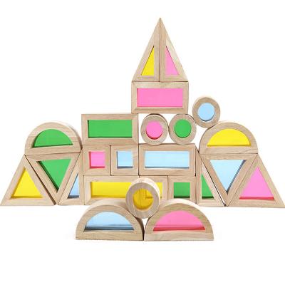 China Corrosion Resistant Creative Use Wooden Building Block Acrylic Color Geometric Building Block Toys Montessori Children's Educational Toys for sale