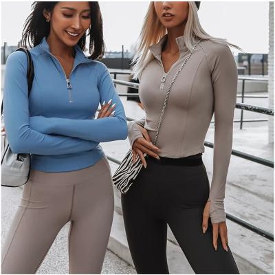 China 2022 New Autumn Women's Breathable Half Zipper Sportswear Quick-Drying Sports Fitness Clothing Slim Long Sleeves Yoga Running Jacket for sale