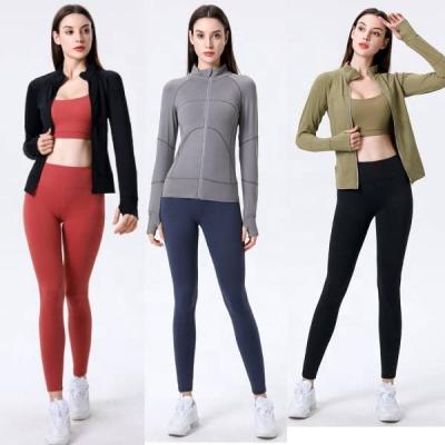 China Breathable made in china women winter hooded jacket outwear long workout tops sport yoga jacket for sale