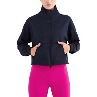 China Breathable Slim Seamless Fit Half Zipper Sports Coat Women Workout Collar Jogger Nylon Fitness Jacket With Thumb Holes Sport Yoga Tops for sale