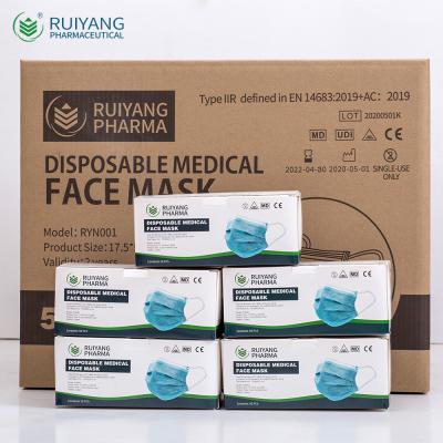 China Factory EN14683 Disposable Type IIR Adult Ruiyang ISO 13485 Medical Face Mask for sale