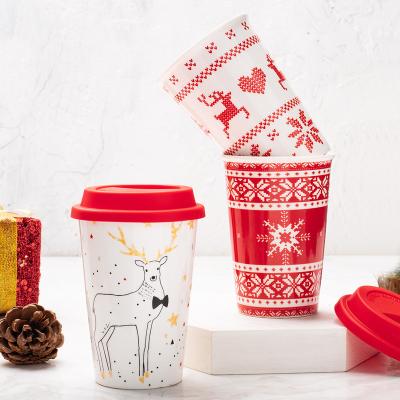 China Xmas Ceramic Cup Tesco Hensin Christmas Gift Viable Ceramic Cup Anti-hot Mug With Lid for sale