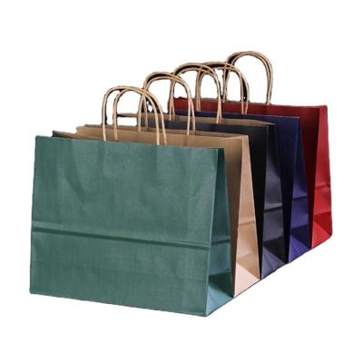 China Recyclable horizontal size: 16.5*5*12inch/42cm*13cm*31cm logo design large kraft paper shopping bags with handles for sale