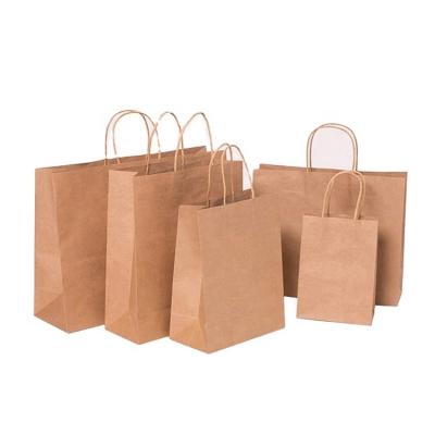 China Recyclable Plain Brown Kraft Paper Bag With Twisted Twine Handle 80/150 Gsm For Food Packaging for sale