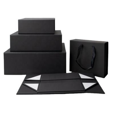 China Wholesale Recyclable Custom Logo Printing Collapsible Black Paper Box Magnetic Gifts Packaging for sale