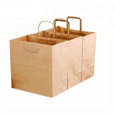 China Recyclable Wholesale Custom Printing Grocery Fast Food Take Away Brown Kraft Paper Bag With Rope Handles for sale