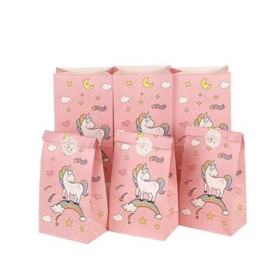 China Cute Recyclable Wholesale Eco Recycled Custom Paper Bag Cartoon Character Cartoon Unicorn Gift Paper Bag For Kids for sale