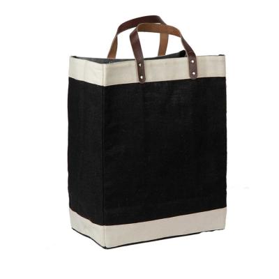 China 100% large logo supermarket food flowers jute bag eco-friendly customized leather handle ladies like eco-friendly personalized bags for sale