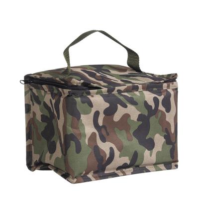 China Custom Wholesale Portable Fashion Camouflage Pattern Lunch Wine Insulated Food Cooler Bag With Zipper for sale