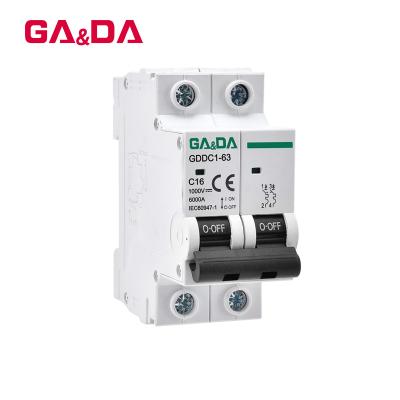 China Manufacturer New Professional DC 1000V 4.5/6KA 2P 16Amp Mini MCB 4.5/6KA for sale