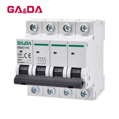 China Manufacturer Professional DC 1000V 4.5/6KA 4P 20Amp Mini MCB 4.5/6KA for sale