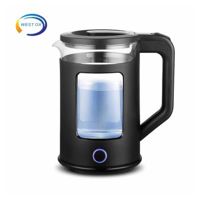 China Hot Cheapest Fast Glass Tea Kettle Blue Electric Water Heater 360 Degree Heating Bottom Rotation LED Heater Sales for sale