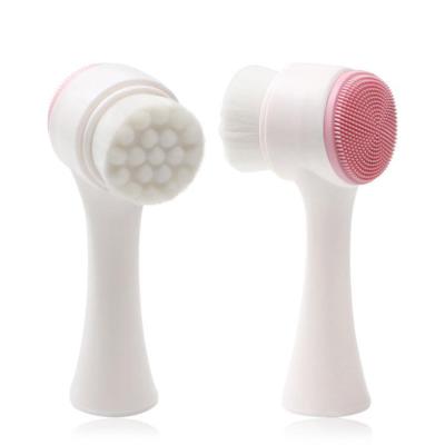 China Long Handle Facial Massager Wash Sweep Double Side Manual Silicone 3d Face Cleansing Brush Beauty Skin Care Brush for sale