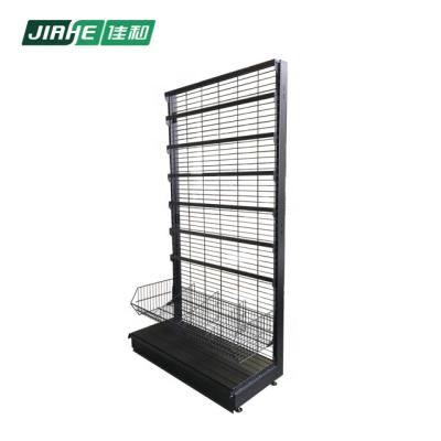 China Single Sided Metal Shelving Unit Black Gondola Shelving Wire Display Racks Wire Shelf For Supermarket for sale