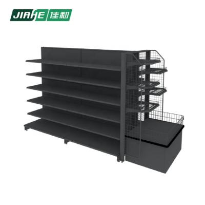 China New design shop equipment double sided store fitting black gondola shelving for supermarket for sale