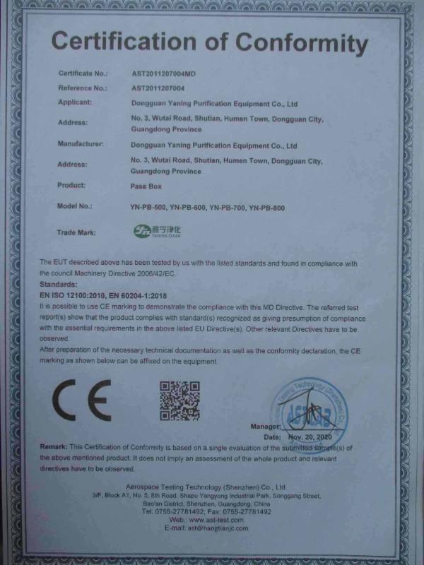 CE - Dongguan Yaning Purification Equipment Co., Ltd.