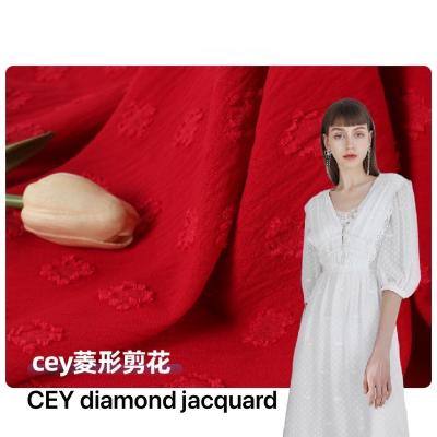 China Shrink-Resistant In 170gsm CEY 3D Diamond Jacquard Fabric Women Dress Spring Summer Running Fabric for sale