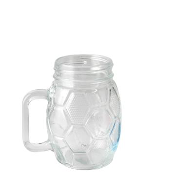 China 475ml Beverage Glass Jar With Handle Beer Glass Mug Drinkware Bottle Juice Bottle Football Glass Pattern for sale