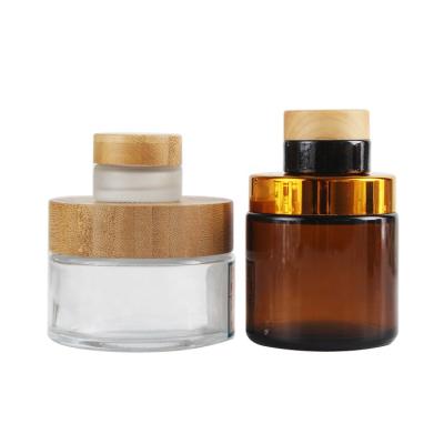 China 15g 30g 50g 100g Glass Lid Eco-Friendly Bamboo Cosmetic Container Glass Jar Glass Jar With Lid for sale