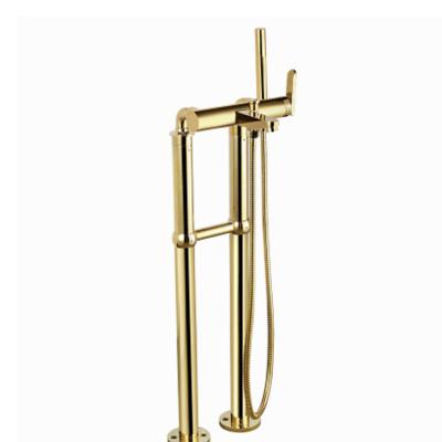 China Modern Gold Brass Bath Shower Multifunctional Thermostatic Floor Mounted Mixer Tap / Vertical Bathtub Faucets Faucet for sale