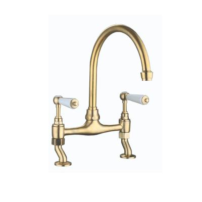 China Luxury Brass Kitchen Faucet Antique Gold Traditional High Quality Double Deck Handle for sale