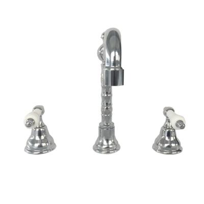 China Traditional European Retro Brass Basin Mixer / Taps Hot And Cold Water Three Hole Split Type Bathroom for sale