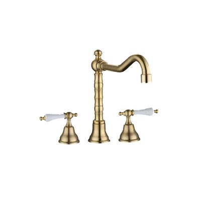 China 59-1 Brass Three-hole Brass Hot Taps Contemporary Double Handle Cold Water Taps Golden Classic Basin Faucets for sale