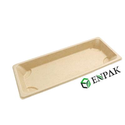 China Disposable Natural Sugarcane Bagasse Sushi Tray With Laminated Unbleached Bagasse for sale