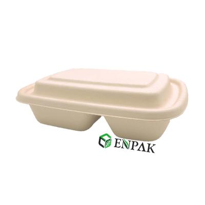 China 2 Compartments Biodegradable Bagasse Food Container Food Packaging Box With Bio Lid for sale