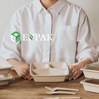 China 3 Compartment 100% Biodegradable Disposable Sugarcane Bagasse Food Packaging Containers for sale