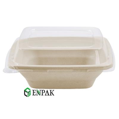 China Recyclable Biodegradable Disposable Paper Pulp Salad Bowl With Lid Sugarcane Bagasse Bowl for sale