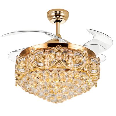 China Hidden Blades Design Modern Large Size Crystal Ceiling Fan Light With Invisible Blades Crystal Chandeliers for sale