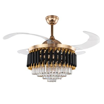 China Crystal Hot Sale 42 Inch Blades Acrylic Retractable Ceiling Fan with Crystal Chandelier for Home Decoration for sale