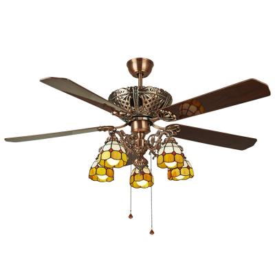 China Wholesale Home American Style 60 Inch Wood Ceiling Fan Blades With 5 Colored Glass Shades for sale