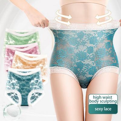 China Sexy Antibacterial Women's Underwear Lace Panties Shape Flowers Relieve Briefs Breathable High Waist Seamless Underwear for sale