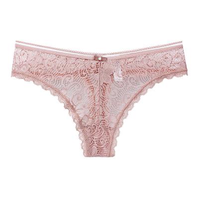 China Antibacterial Low-rise Lace Open-work Cavity Briefs T-back Soft Thong Sleepwear Underwear Ultra Thin Women's Briefs Sheer Lingerie Panties for sale