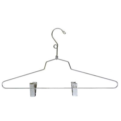 China IANGO Modern Cheap Silver Metal Cloth Hanger Space Saving Chrome Wire Suit Trousers Pants Skirt Hanger With Clips for sale